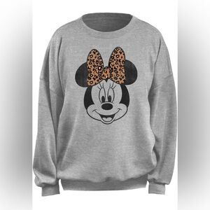 Disney Women's Gray Minnie Mouse Sweater with Leopard Bow